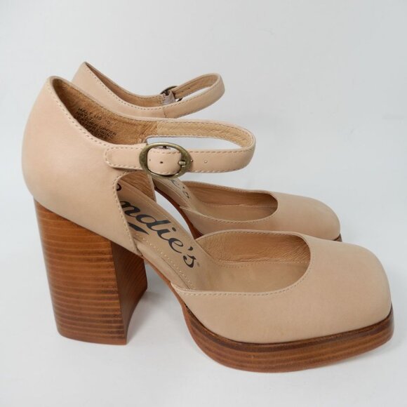CANDIE'S Halt Platform Pumps Block Heel Size 10 Natural All Leather NEW $160 - Picture 1 of 15